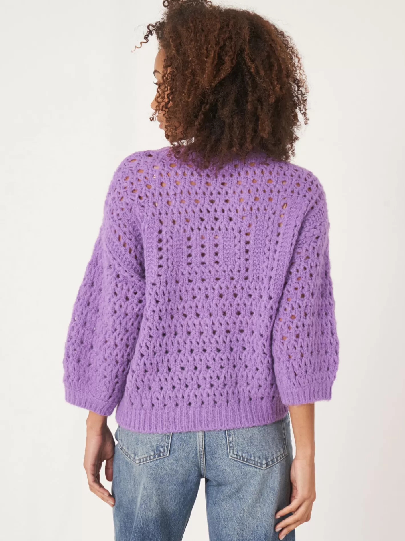 Sweaters<REPEAT cashmere Ajour Open Knit Sweater Lilac