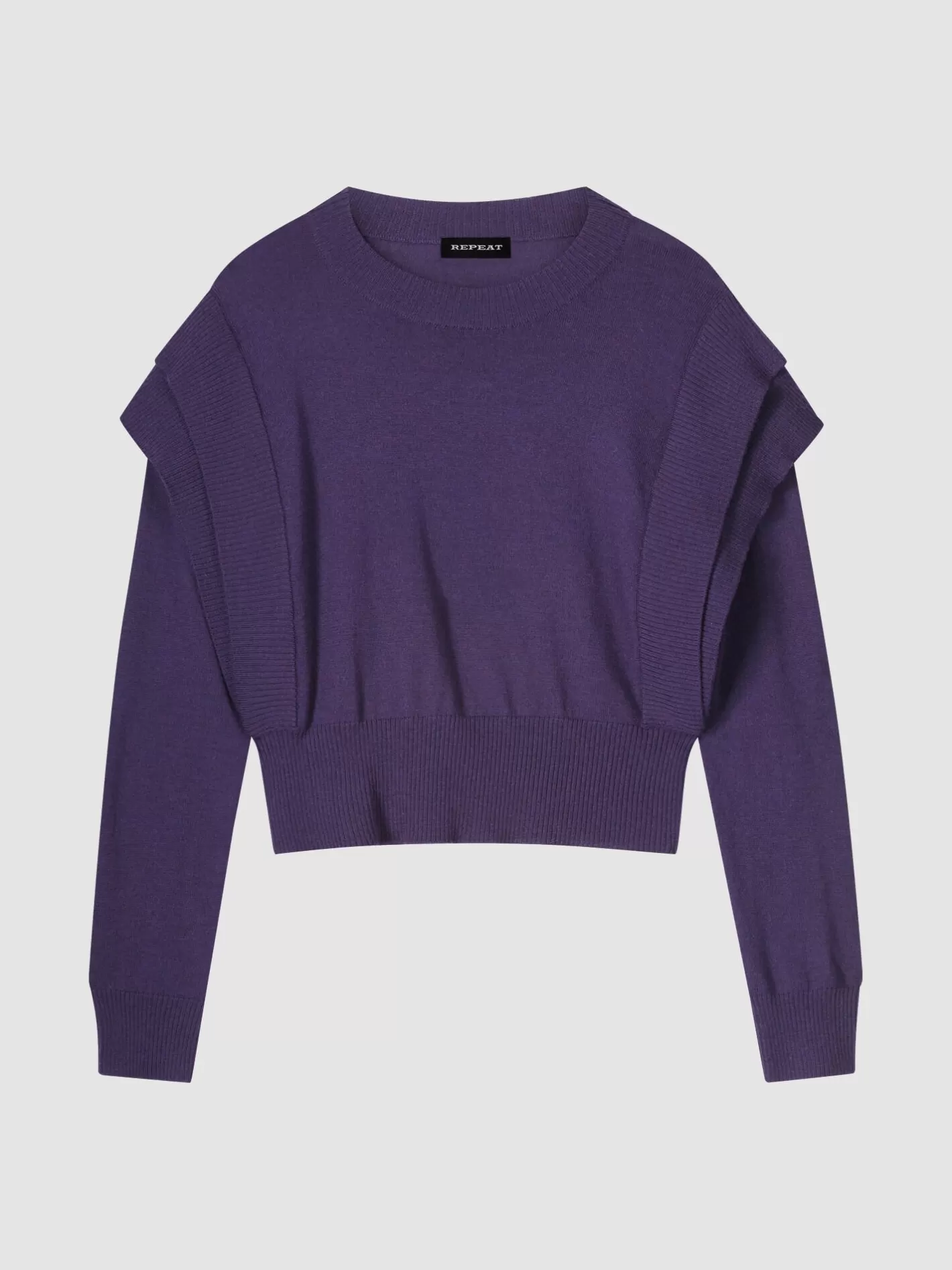 Sweaters<REPEAT cashmere Cropped Merino Wool Sweater With Shoulder Detail Purple