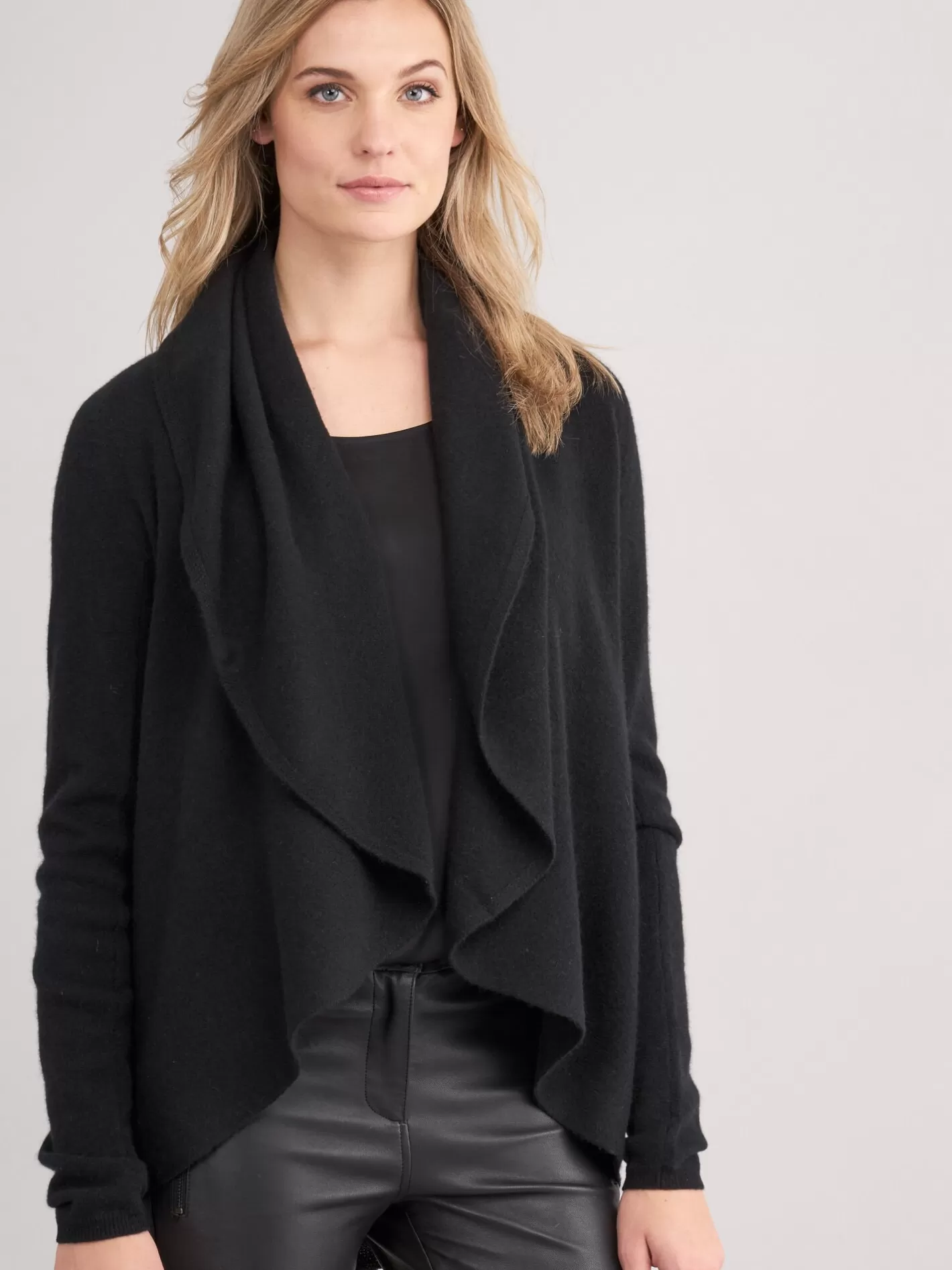 Cardigans<REPEAT cashmere Open Organic Cashmere Cardigan With Shawl Neck Black