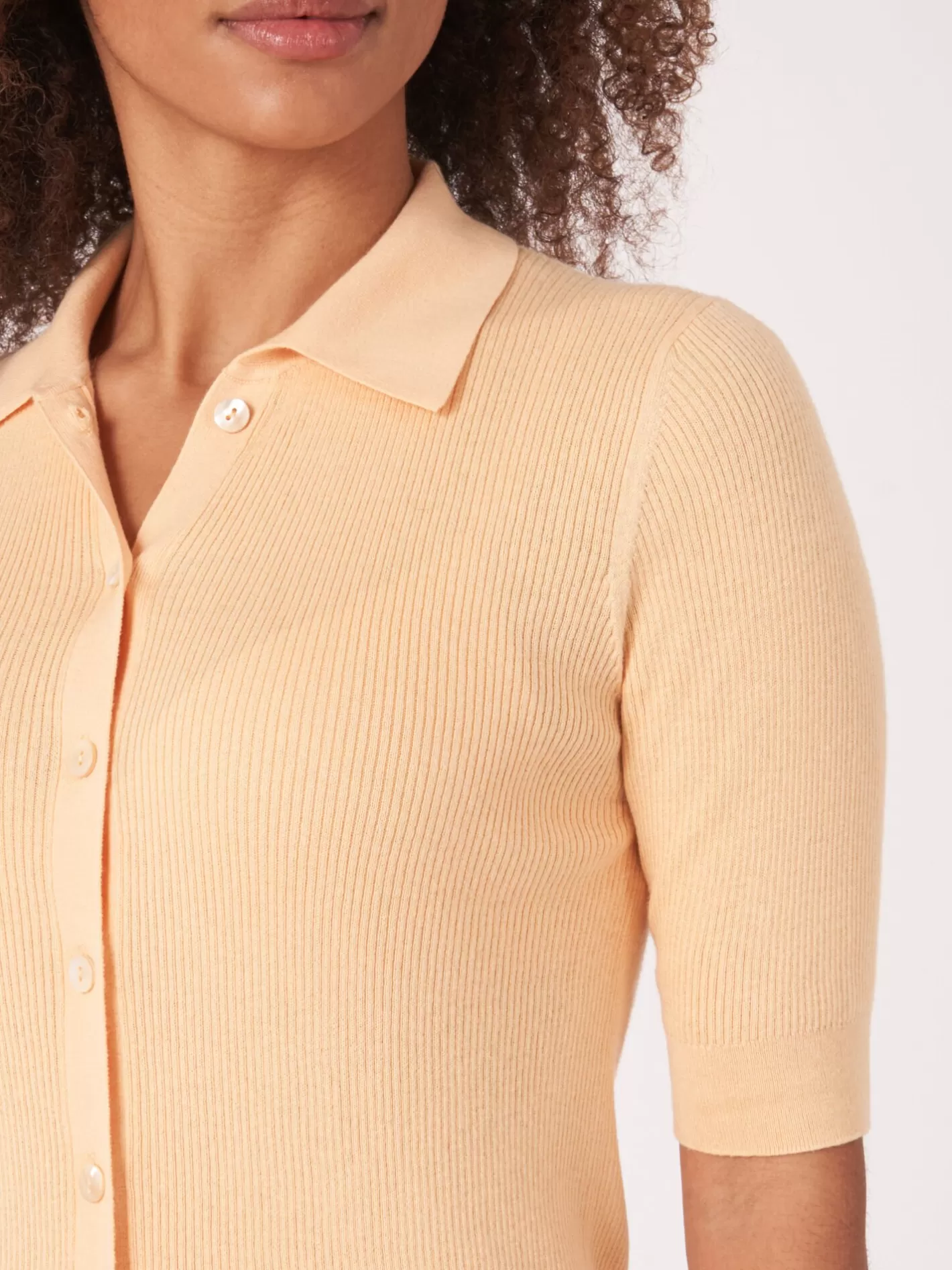 Cardigans<REPEAT cashmere Super Fine Rib Knit Polo Neck Cardigan With Short Sleeves Glow